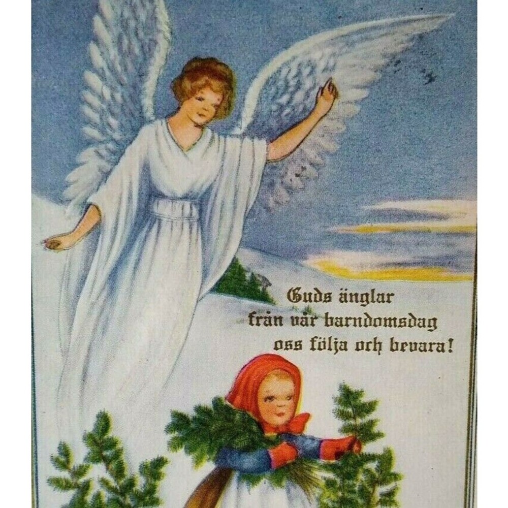 Christmas Postcard Whitney Swedish Text Angel With Wings God Jul Vintage Unused